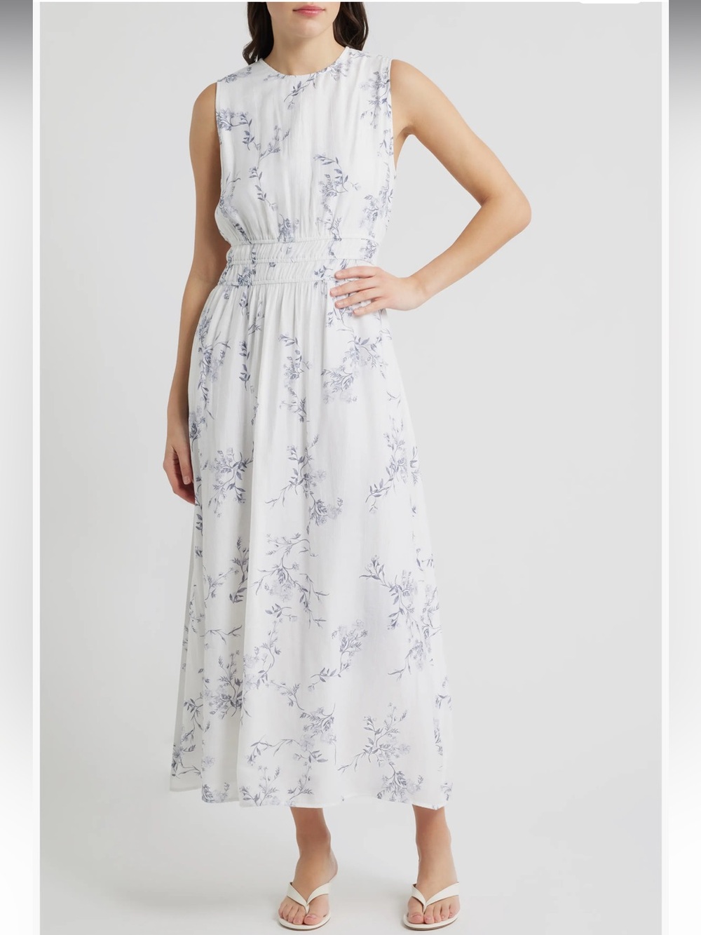 New Cloth & Stone Sz Large White Floral Print Sleeveless Maxi Dress Ret $128!